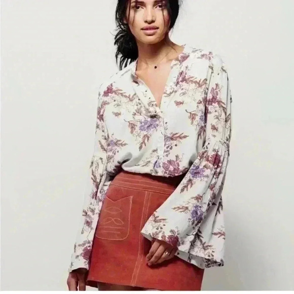 Free People Long Sleeve Floral Tunic Top - Picture 1 of 10